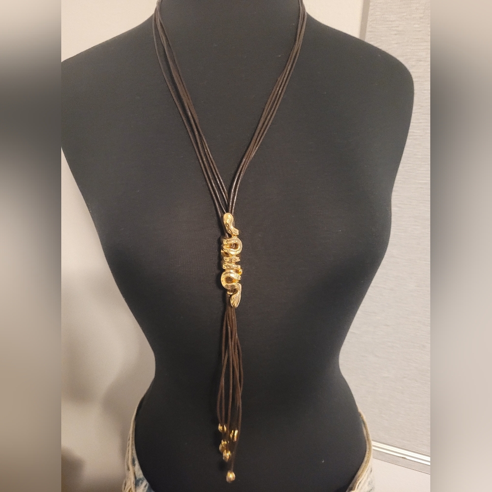 Uno de 50 Gold Wrapped Snake Multi Strand Leather Necklace